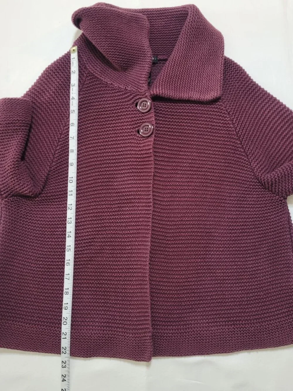 Apostrophe Burgundy Textured Knit Swing Cardigan Sweater 3/4 Sleeve XL Y2K